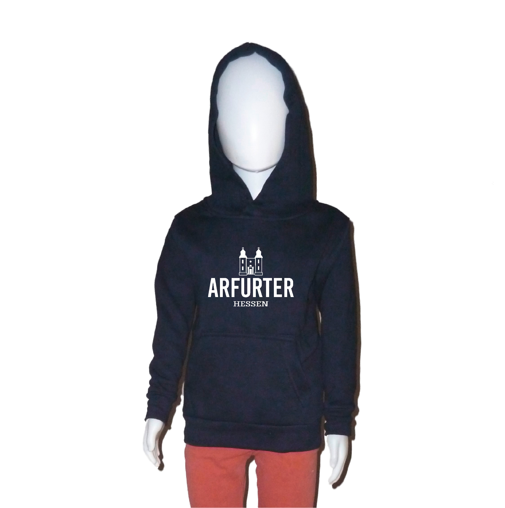 Hoodie "Arfurter" Kinder ohne Kirche navy (dunkelblau), Aufdruck weiß, XXL (158/164)