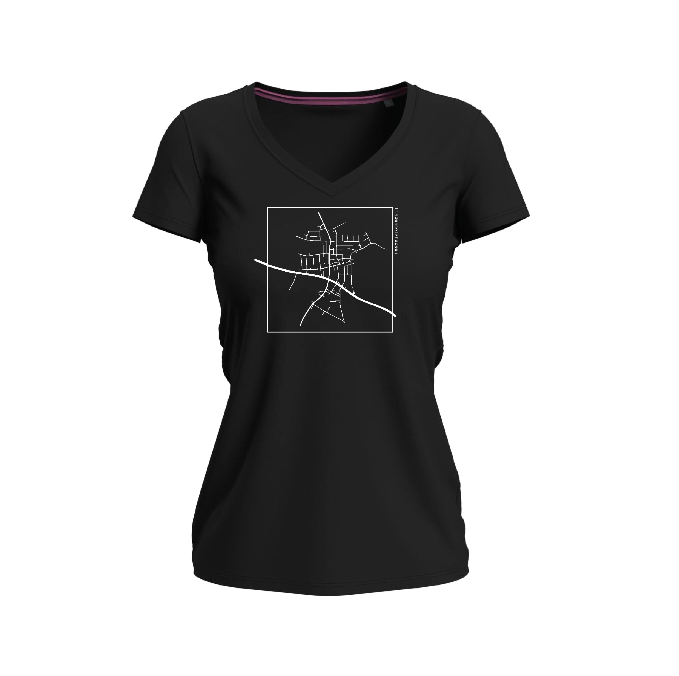 T-Shirt "Hollesser" Karte, Damen, V-Neck schwarz-XS