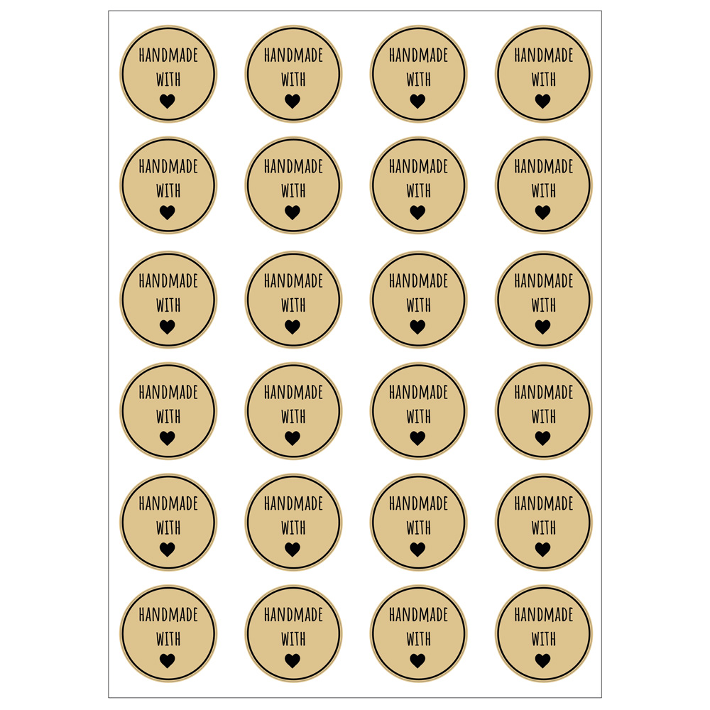 24 Stk. Aufkleber "HANDMADE WITH LOVE", rund 4 cm