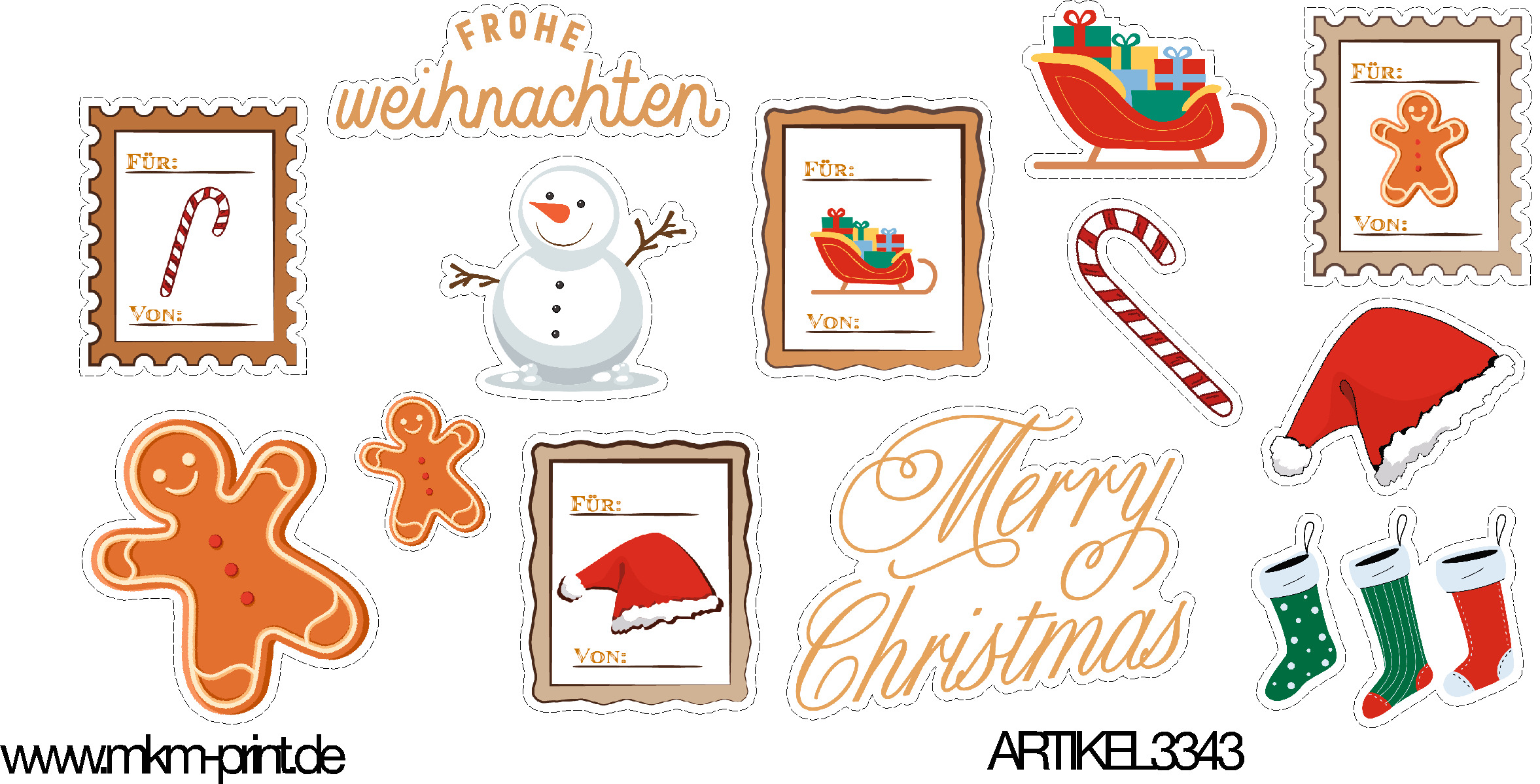 39 Stk. Weihnachtssticker Lebkuchen Geschenkaufkleber