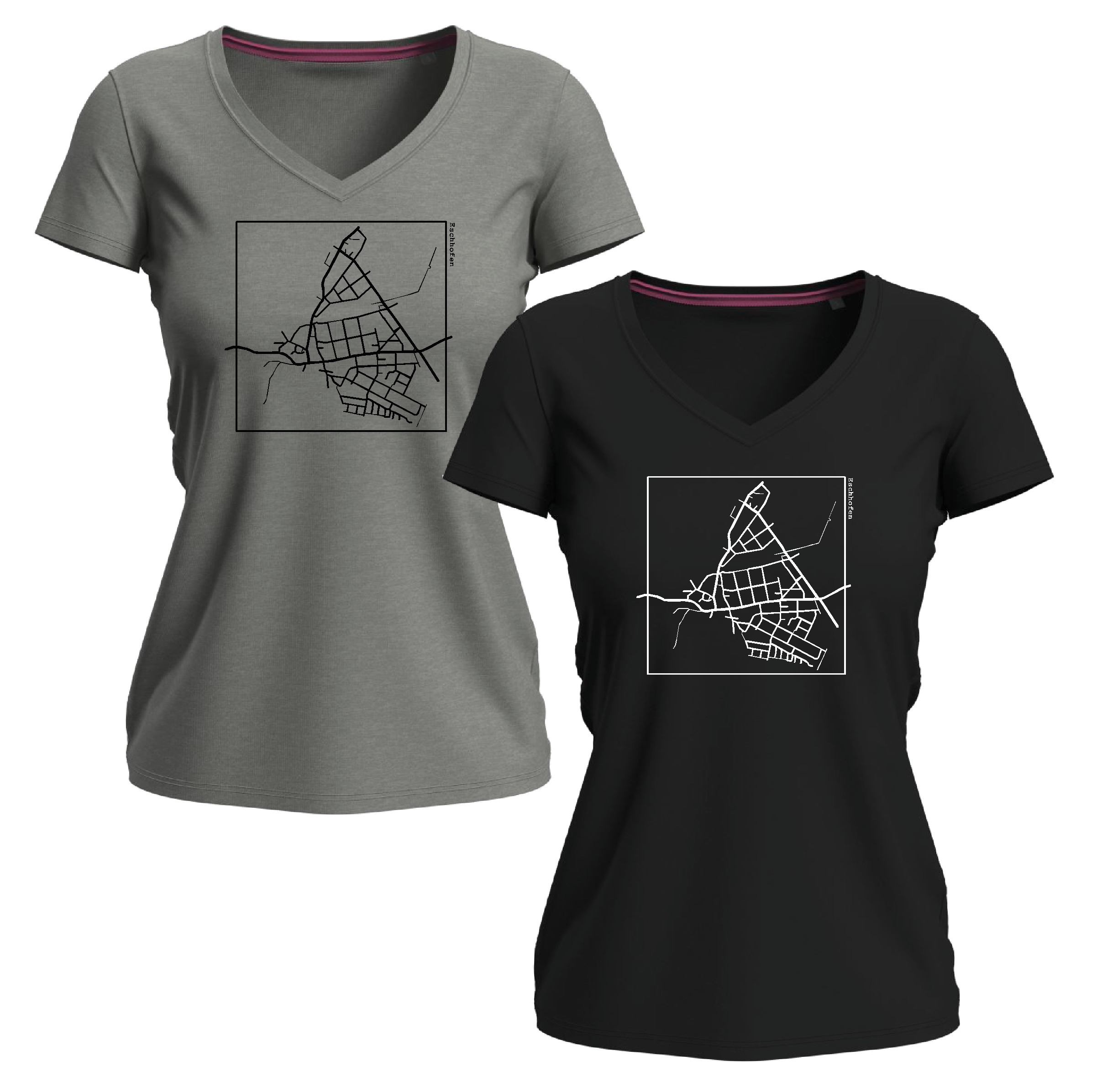 T-Shirt "Eschhöfer Karte" Damen black opal (schwarz)-weißer Aufdruck-XS