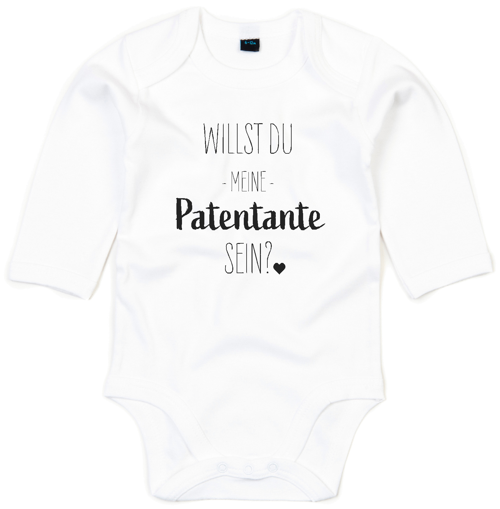 Baby-Body "Willst du mein/e Patentante/Patenonkel sein?" Bio Baumwolle, Herz 3/6 Monate Weiß Patentante