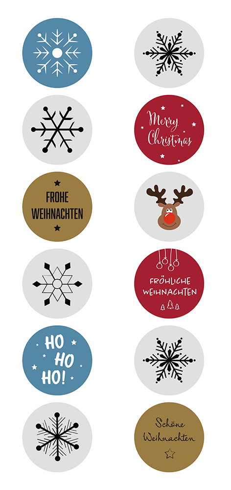 36 Stk. Aufkleber | Weihnachtsmotive | rund 3 cm
