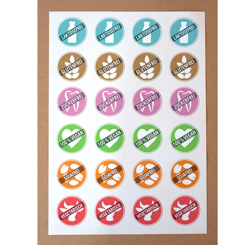 24 Stk. Aufkleber "Lebensmittelallergien", rund 4 cm
