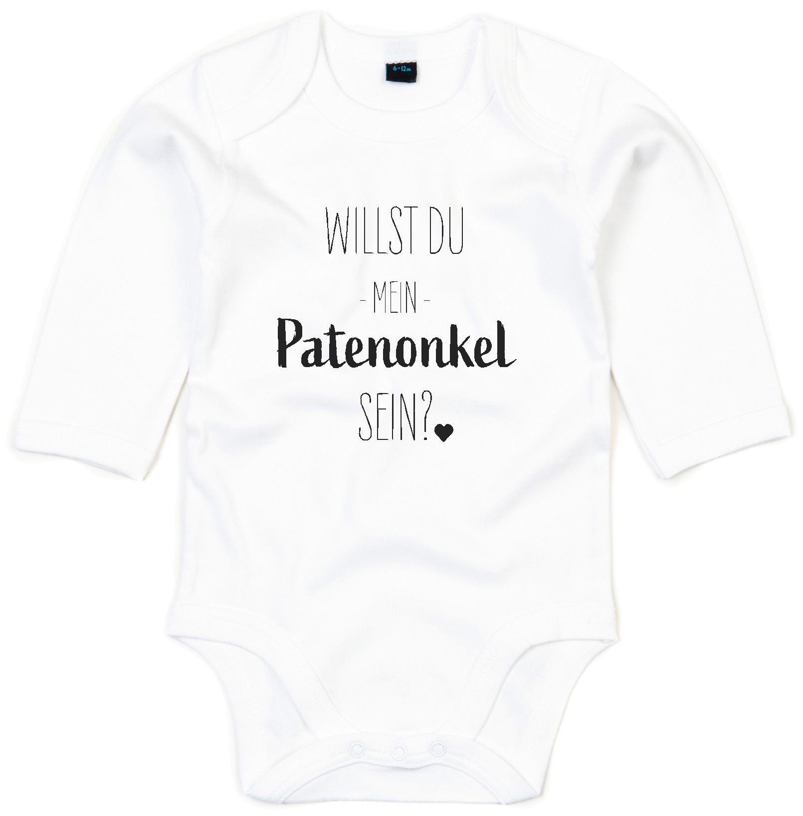 Baby-Body "Willst du mein/e Patentante/Patenonkel sein?" Bio Baumwolle, Herz 6/12 Monate Weiß Patenonkel