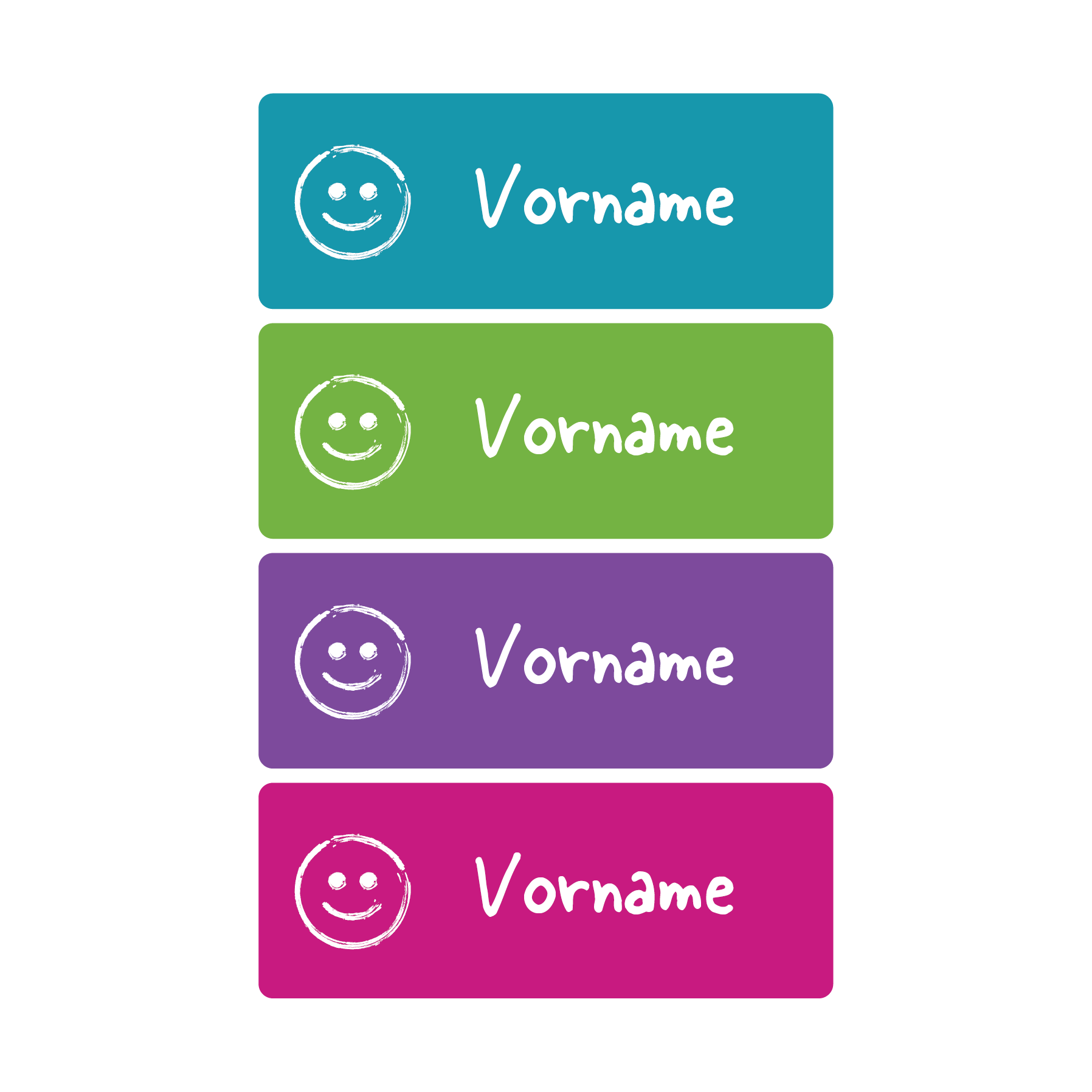 150 Namensaufkleber mit Motiv, Einschulung, Schule, Kita, Kiga, 3 Größen im Set: Blau, Smiley, Comic-Schrift