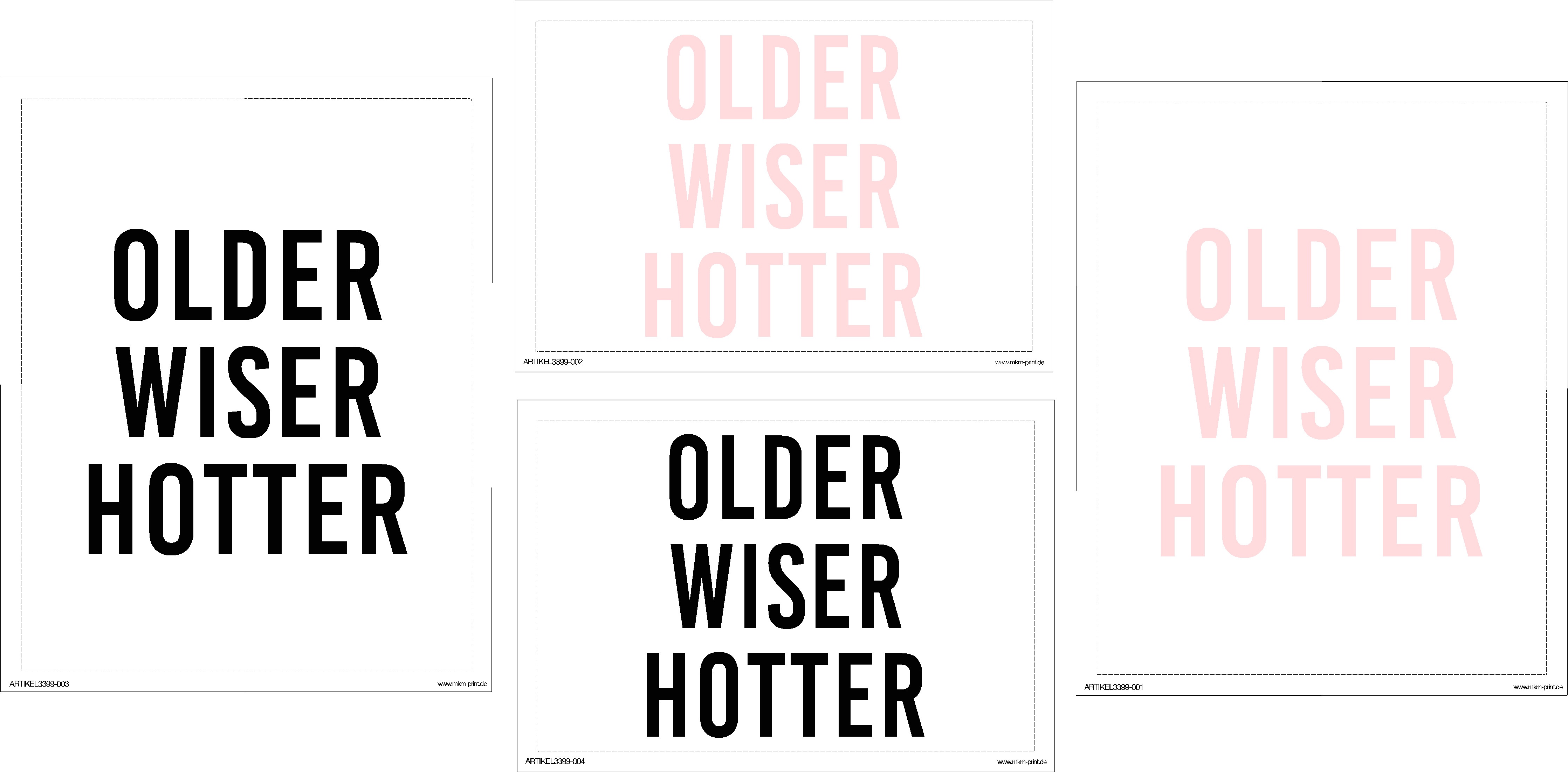 Flaschensticker "Older Wiser Hotter" Schwarz Quer (12x8cm)