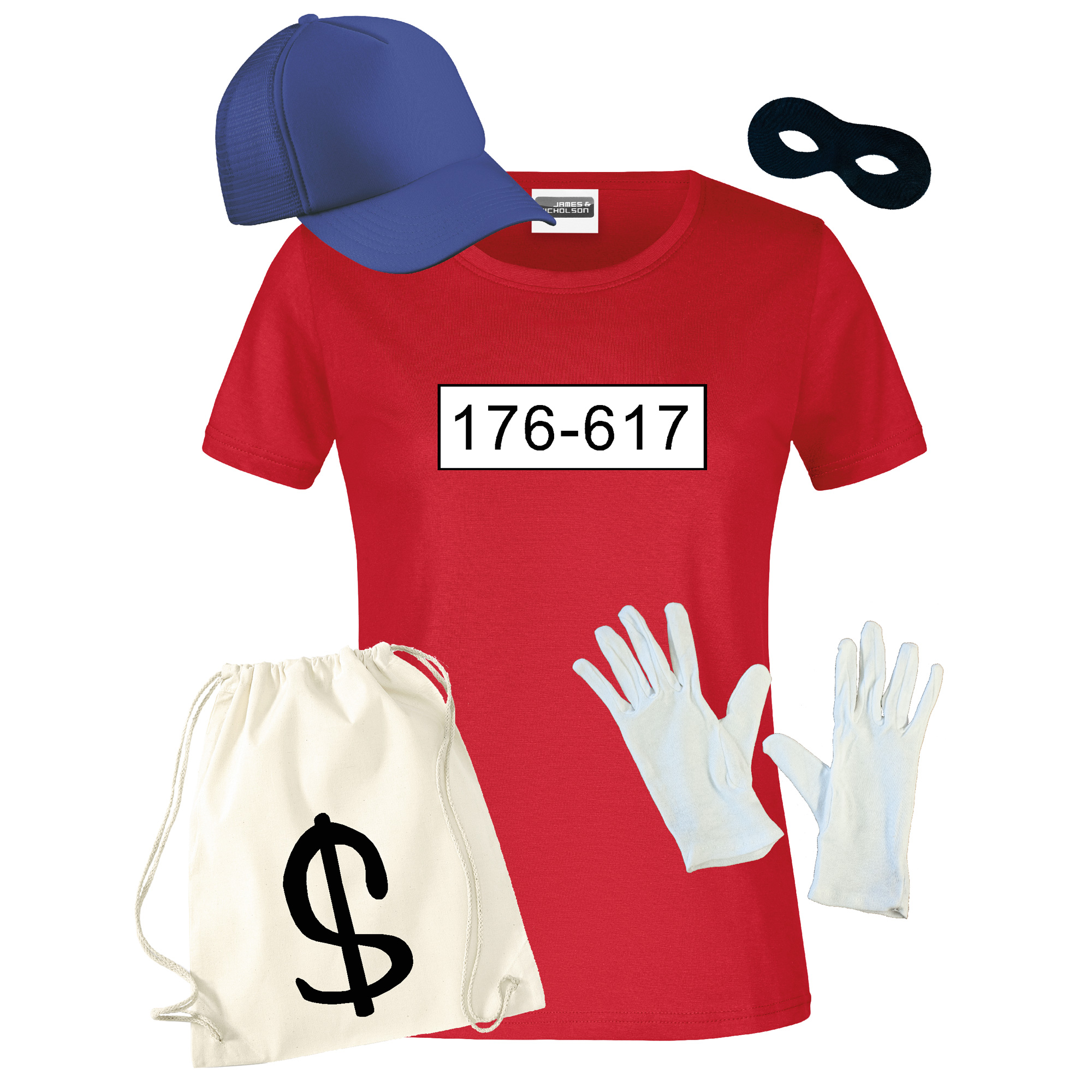 Kostüm "Panzerknacker" Sweatshirt, Cap, Maske, Handschuhe, Beutel Standard-Nummer 3XL