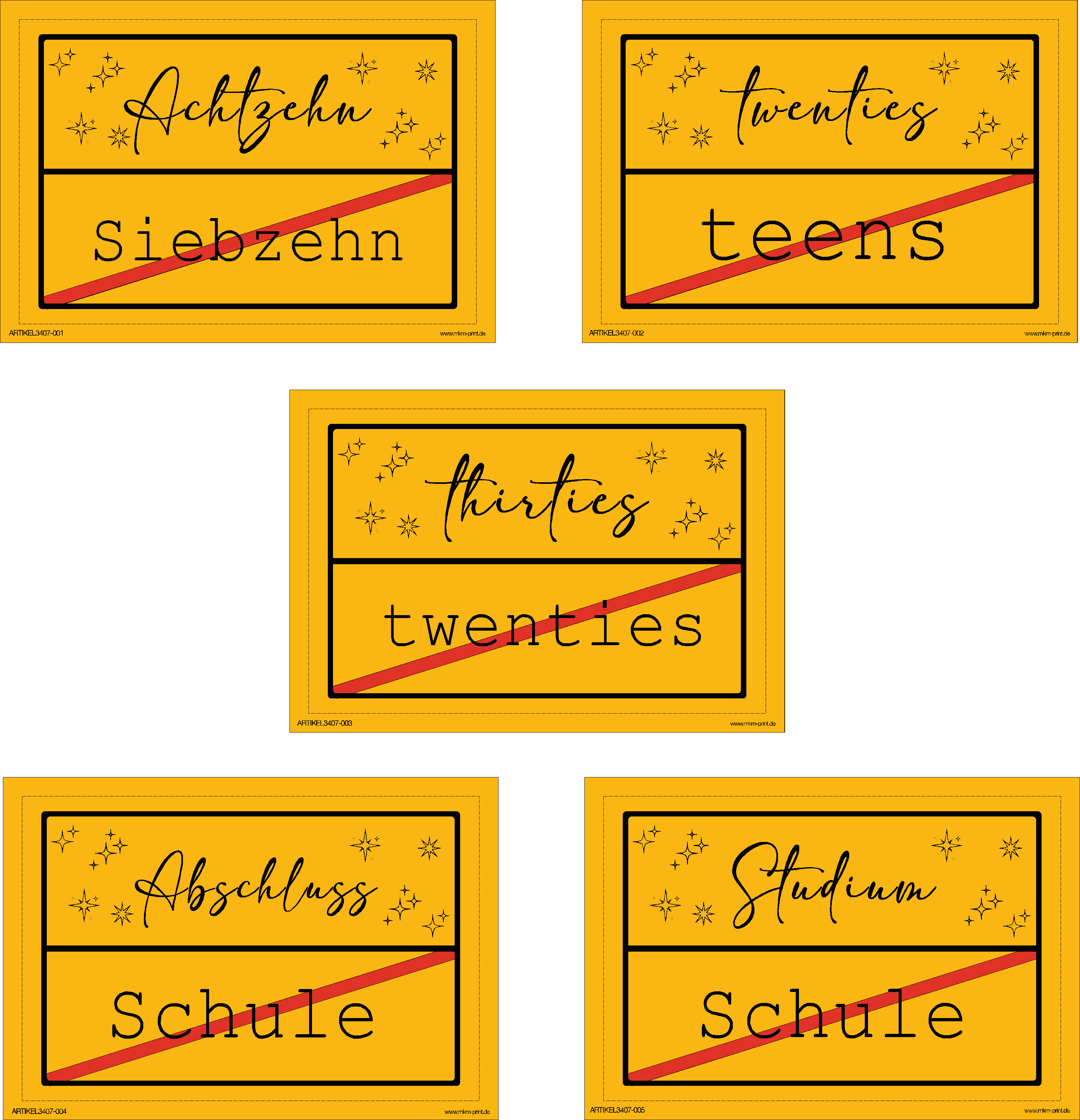 Flaschensticker "Ortsschild" Geburtstag/Schule Schule -> Studium