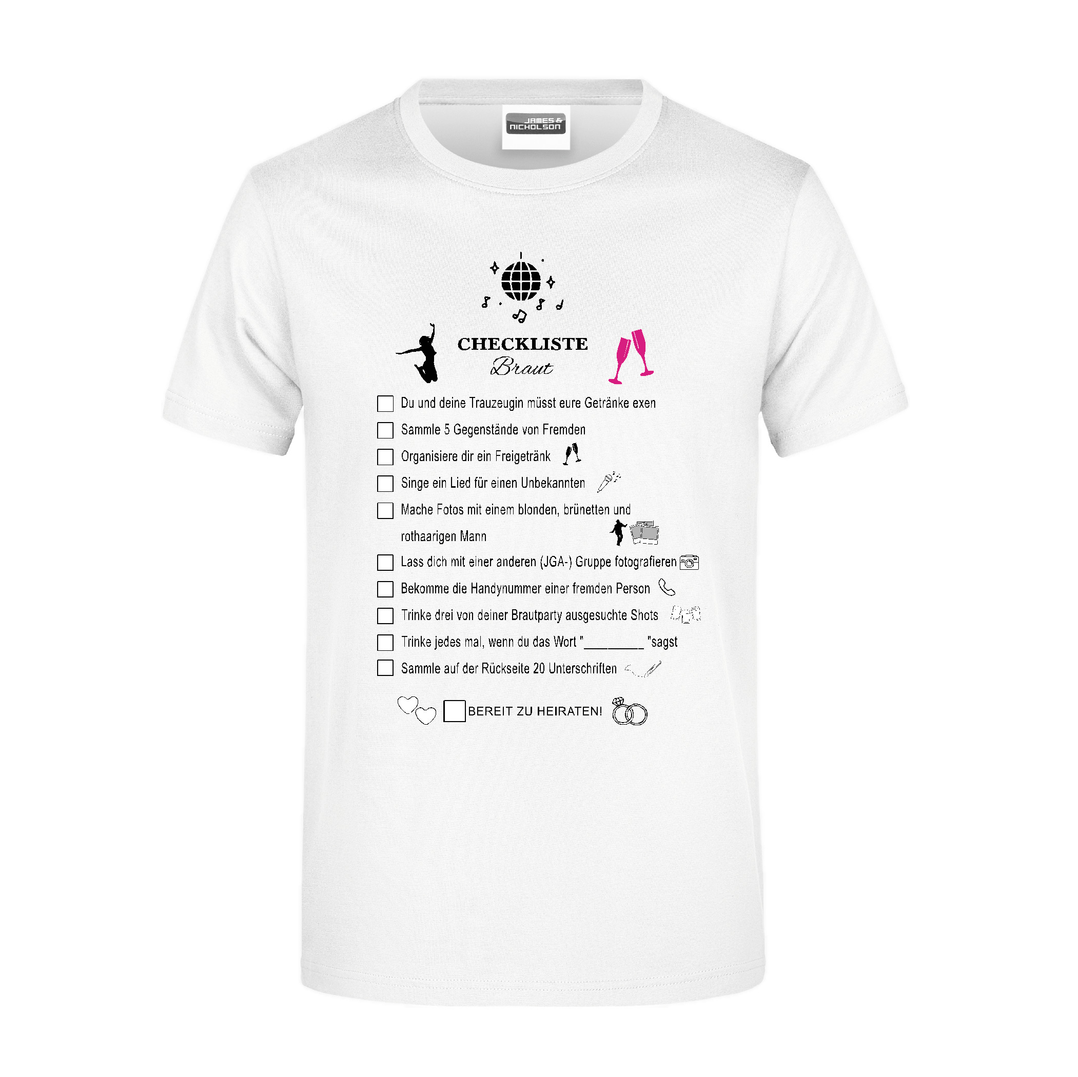 JGA T-Shirt "Checkliste" Braut-S