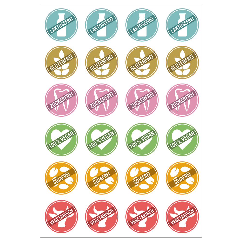24 Stk. Aufkleber "Lebensmittelallergien", rund 4 cm