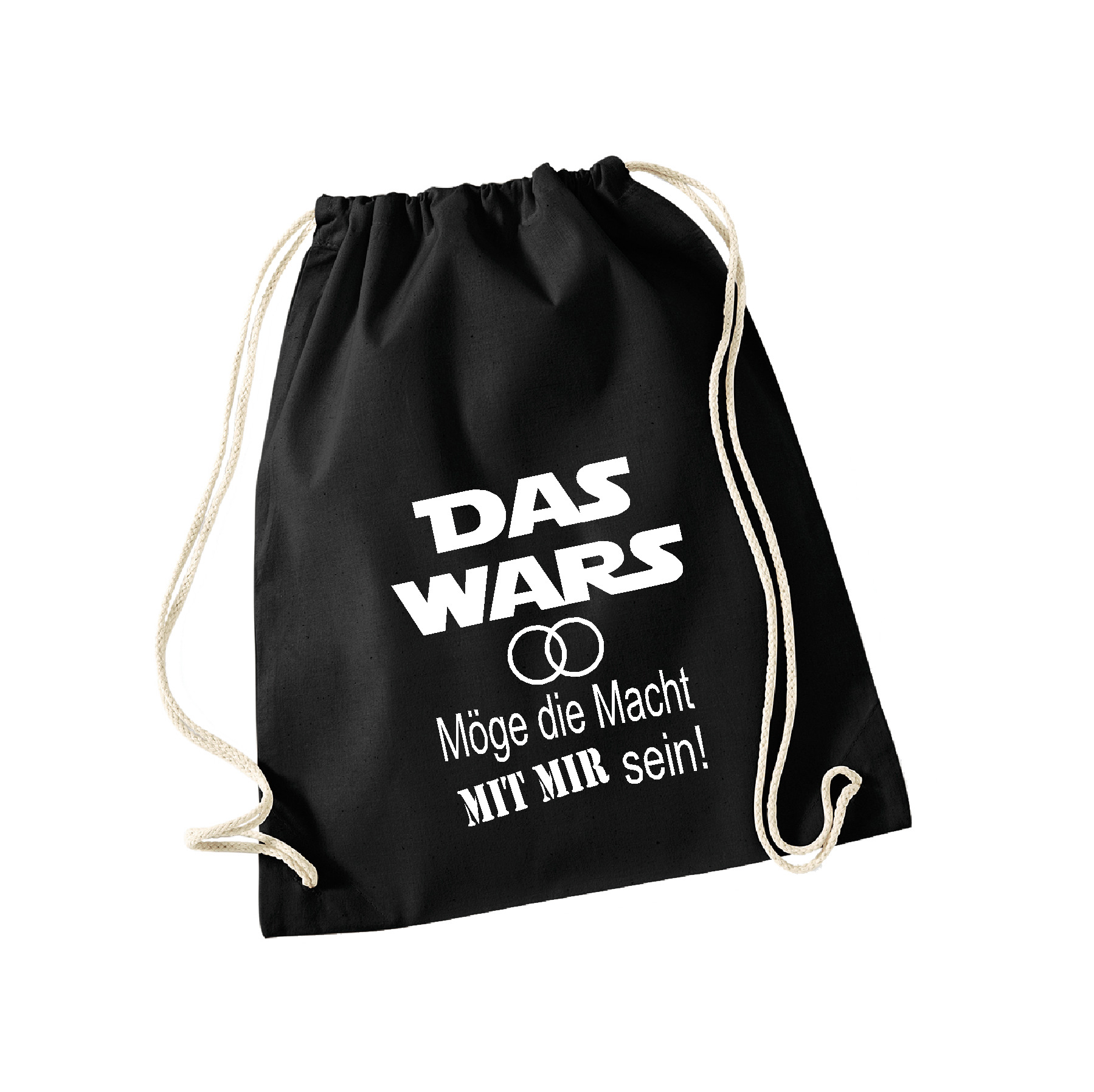 Turnbeutel JGA "DAS WARS"  Schwarz-"Mit mir" (Braut/Bräutigam)