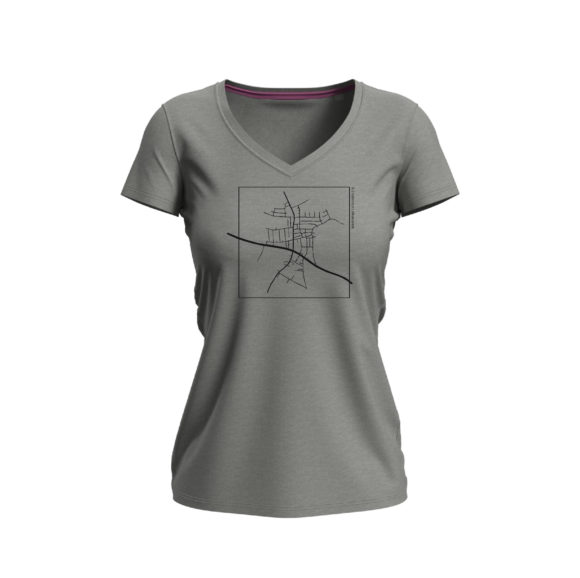 T-Shirt "Hollesser" Karte, Damen, V-Neck schwarz-XS