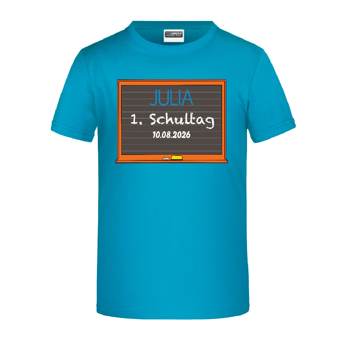T-Shirt Kinder "Schulkind Tafel" personalisiert sky blue-L 134/140