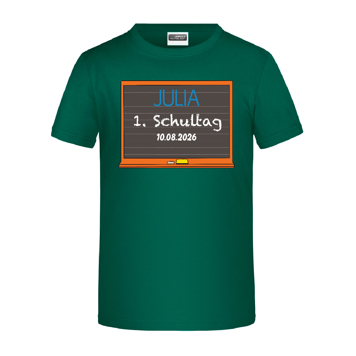 T-Shirt Kinder "Schulkind Tafel" personalisiert irish green-L 134/140