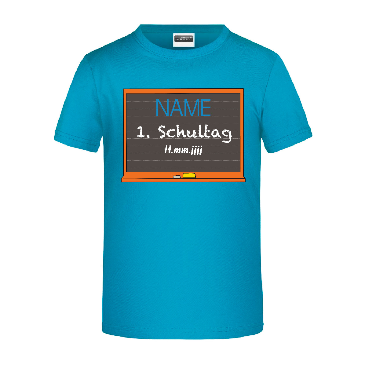 T-Shirt Kinder "Schulkind Tafel" personalisiert sky blue-L 134/140