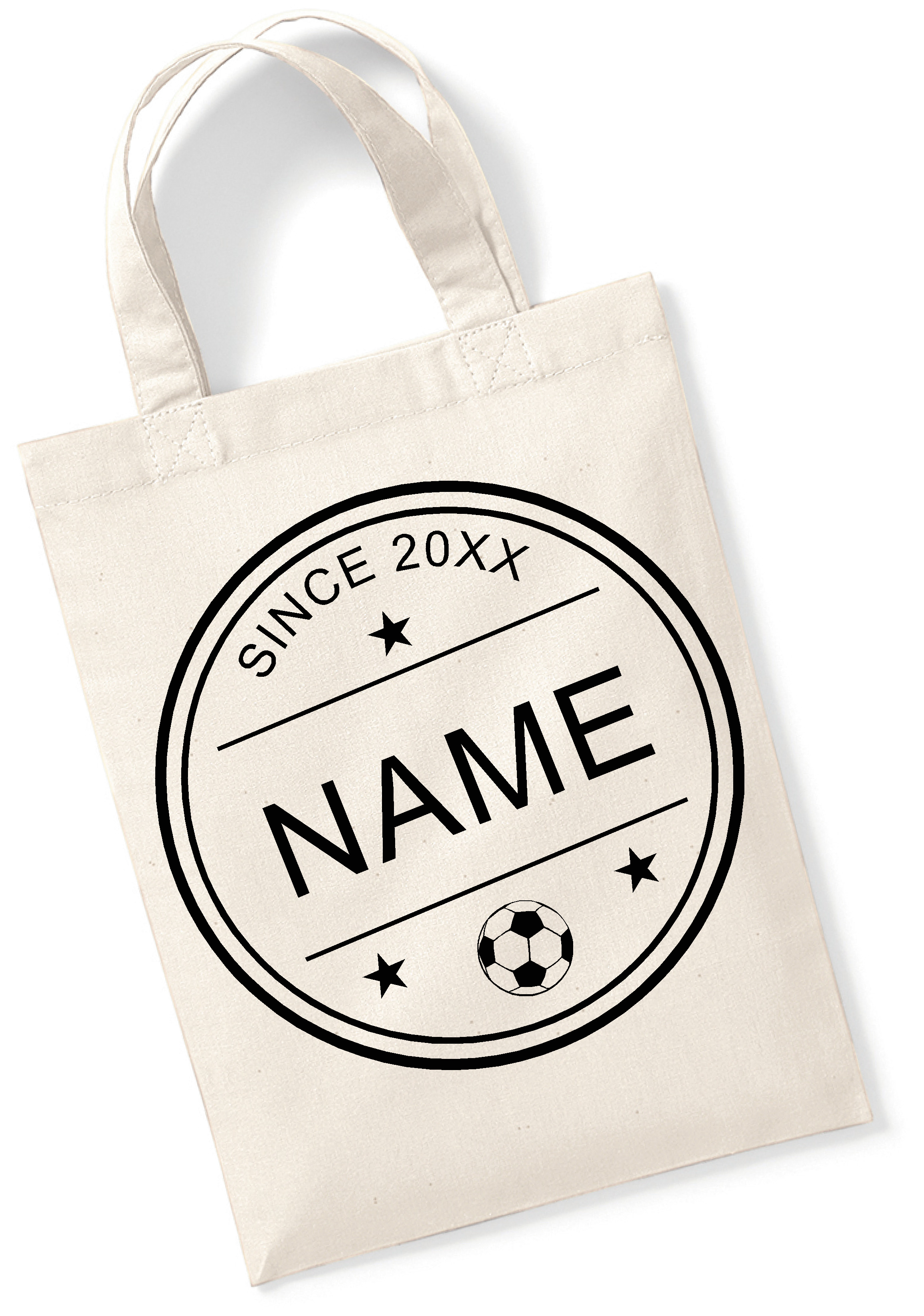 Kleine Baumwolltasche für Kinder mit Namen und Geburtsjahr, Motiv: Fußball