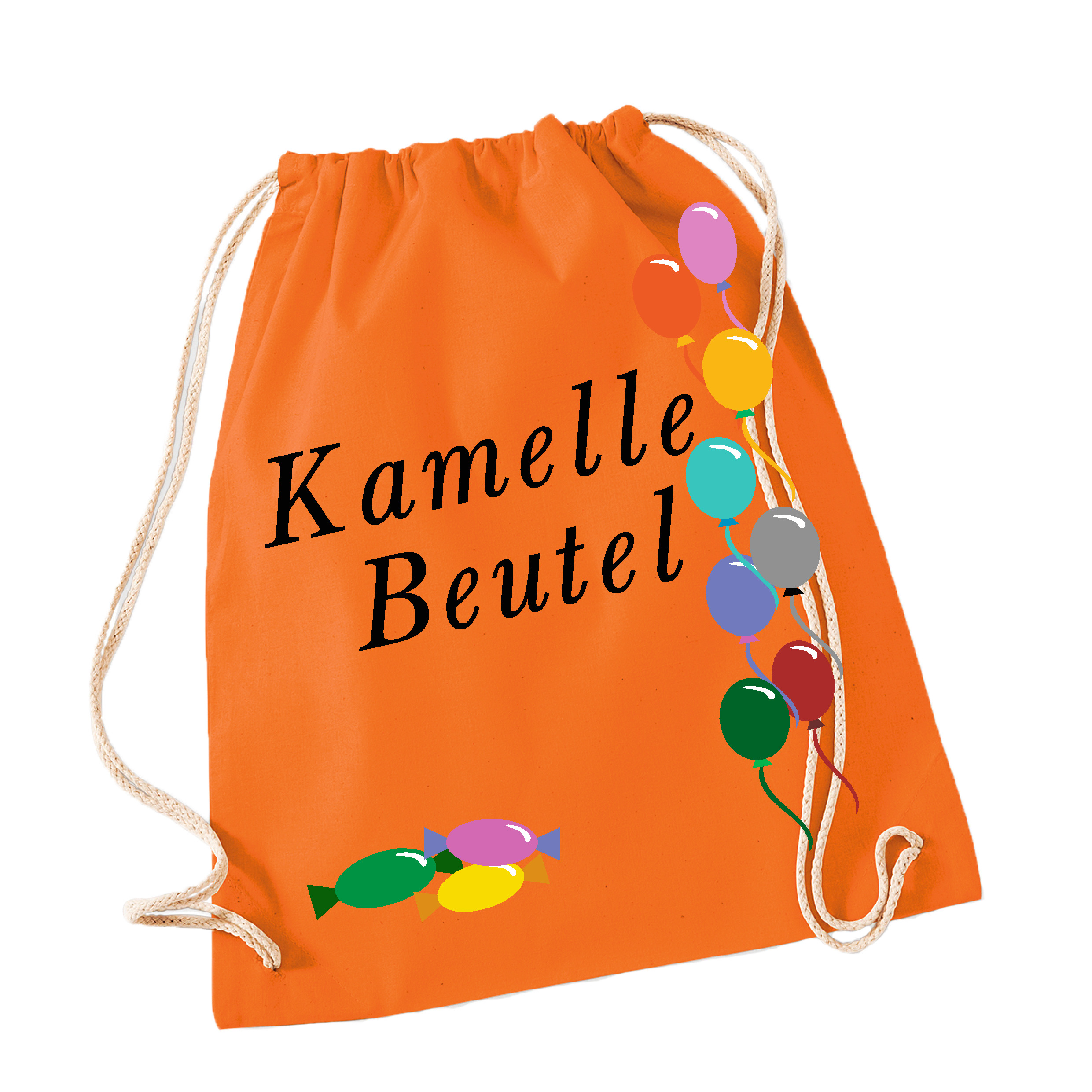 Turnbeutel Kamelle Beutel classic red (rot)-Luftballons (vertikal)