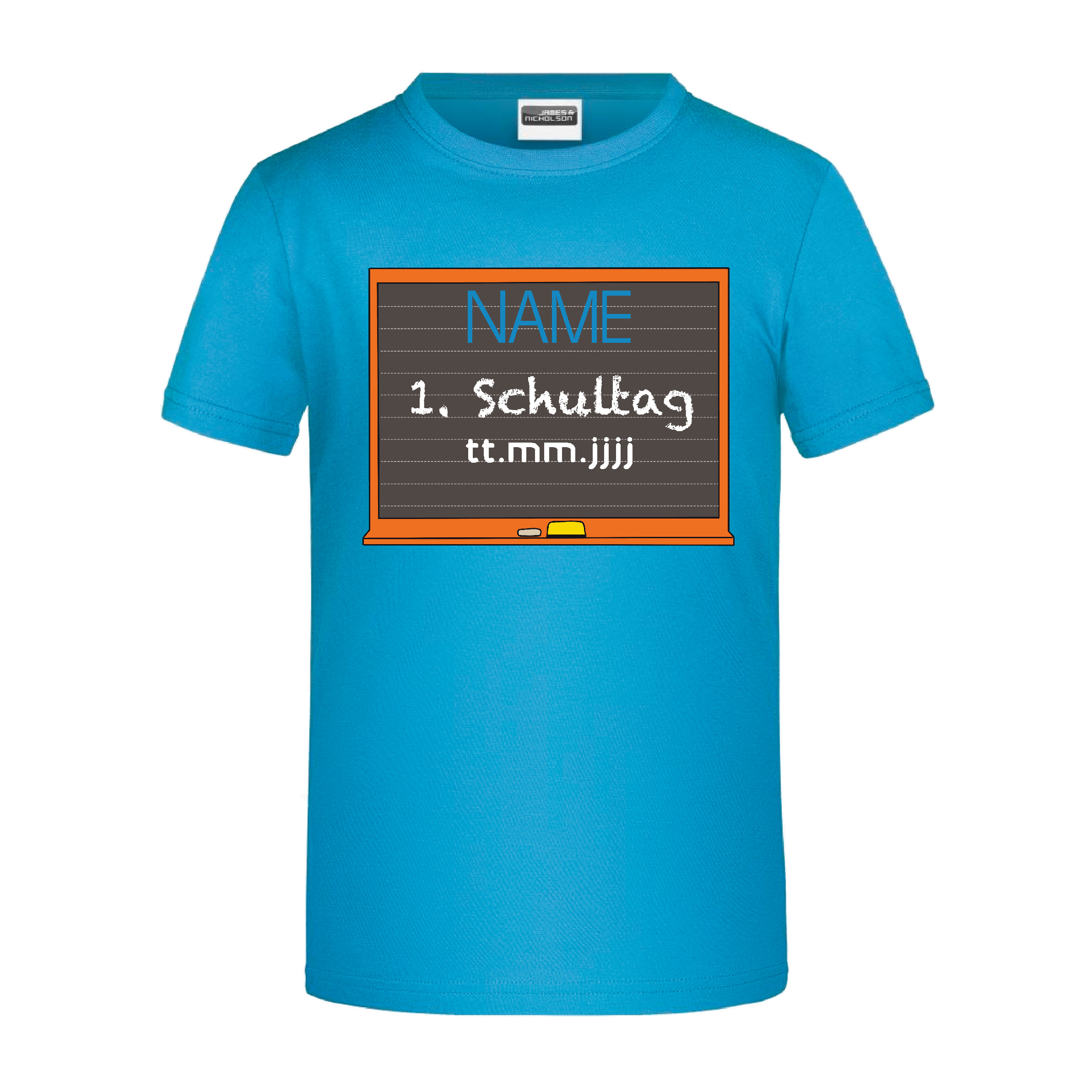 T-Shirt Kinder "Schulkind Tafel" personalisiert sky blue-L 134/140