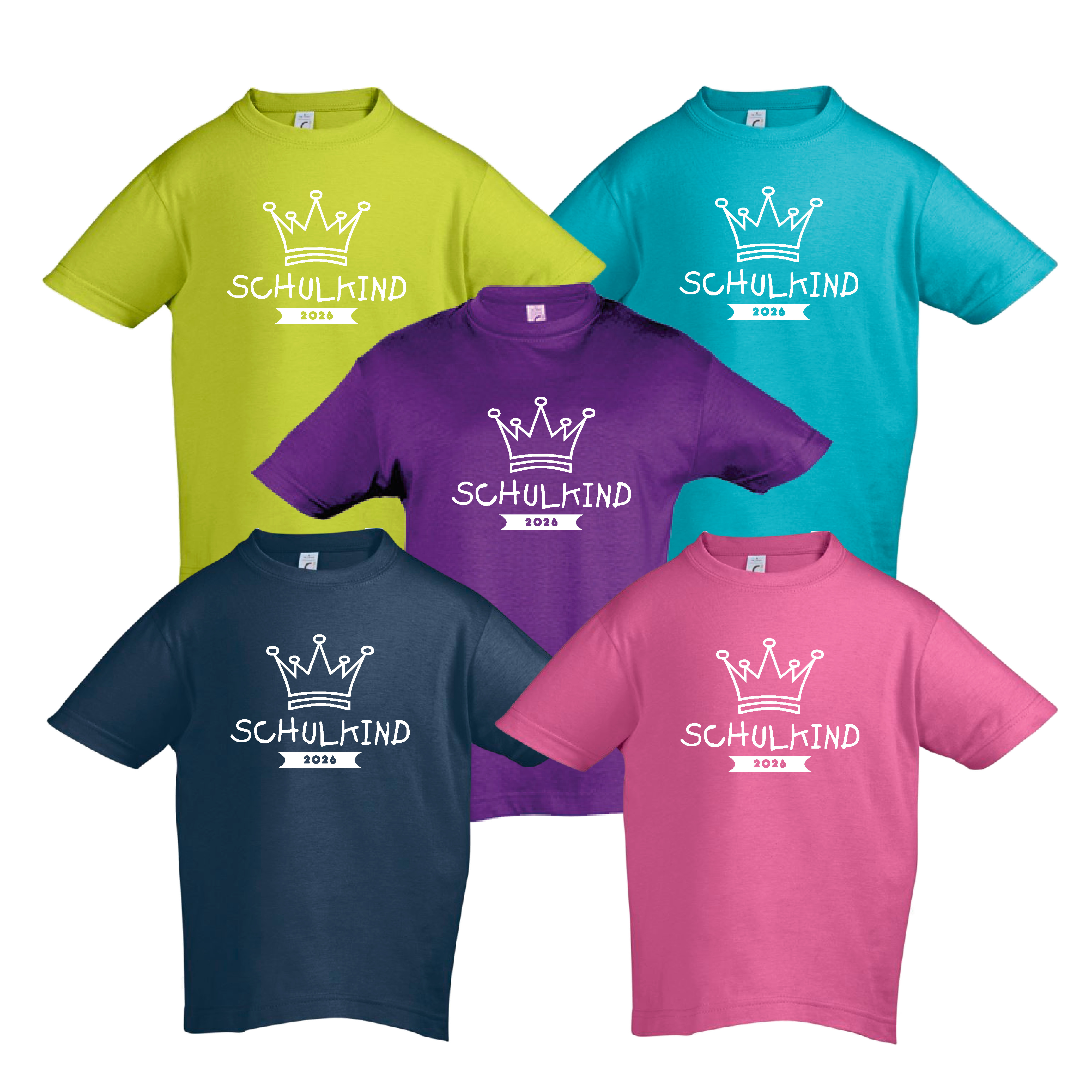 T-Shirt Kinder "Schulkind, Krone, Jahreszahl", Aufdruck weiß,
