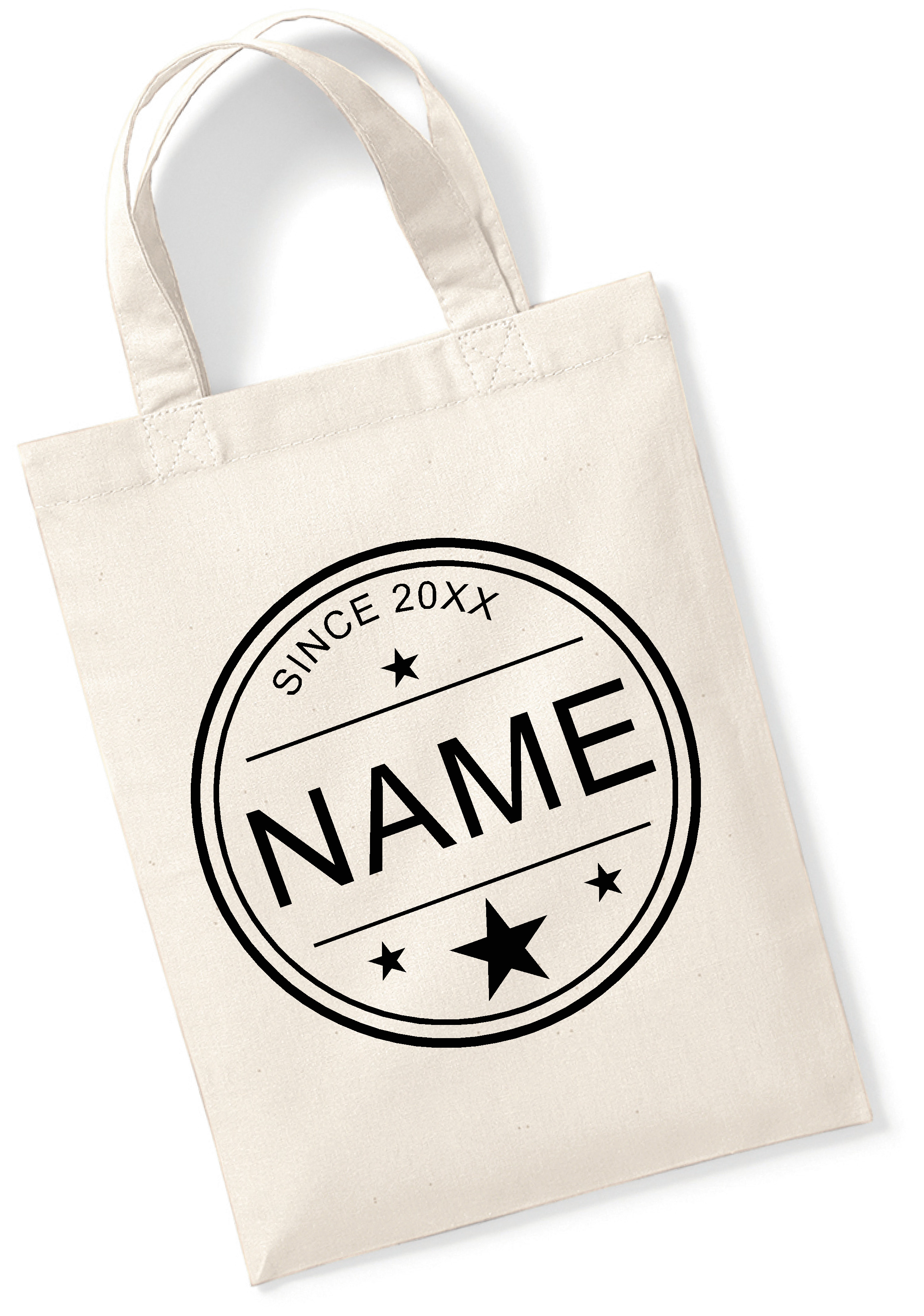 Kleine Baumwolltasche für Kinder mit Namen und Geburtsjahr, Motiv: Stern