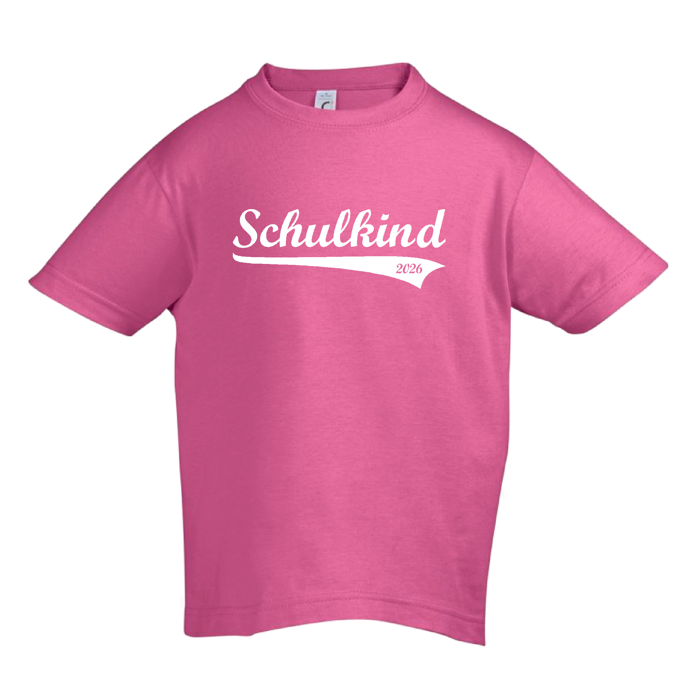 T-Shirt Kinder "Schulkind, Retro, Jahreszahl", Aufdruck weiß, orchid pink / rosa 6Y 110/116