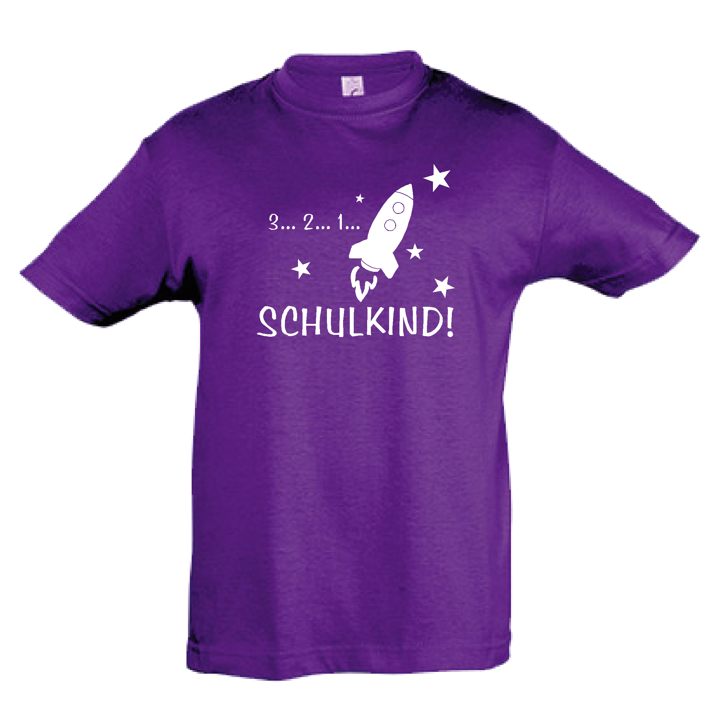 T-Shirt Kinder "Schulkind, Rakete", Aufdruck weiß, dark purple / lila 10Y 134/140