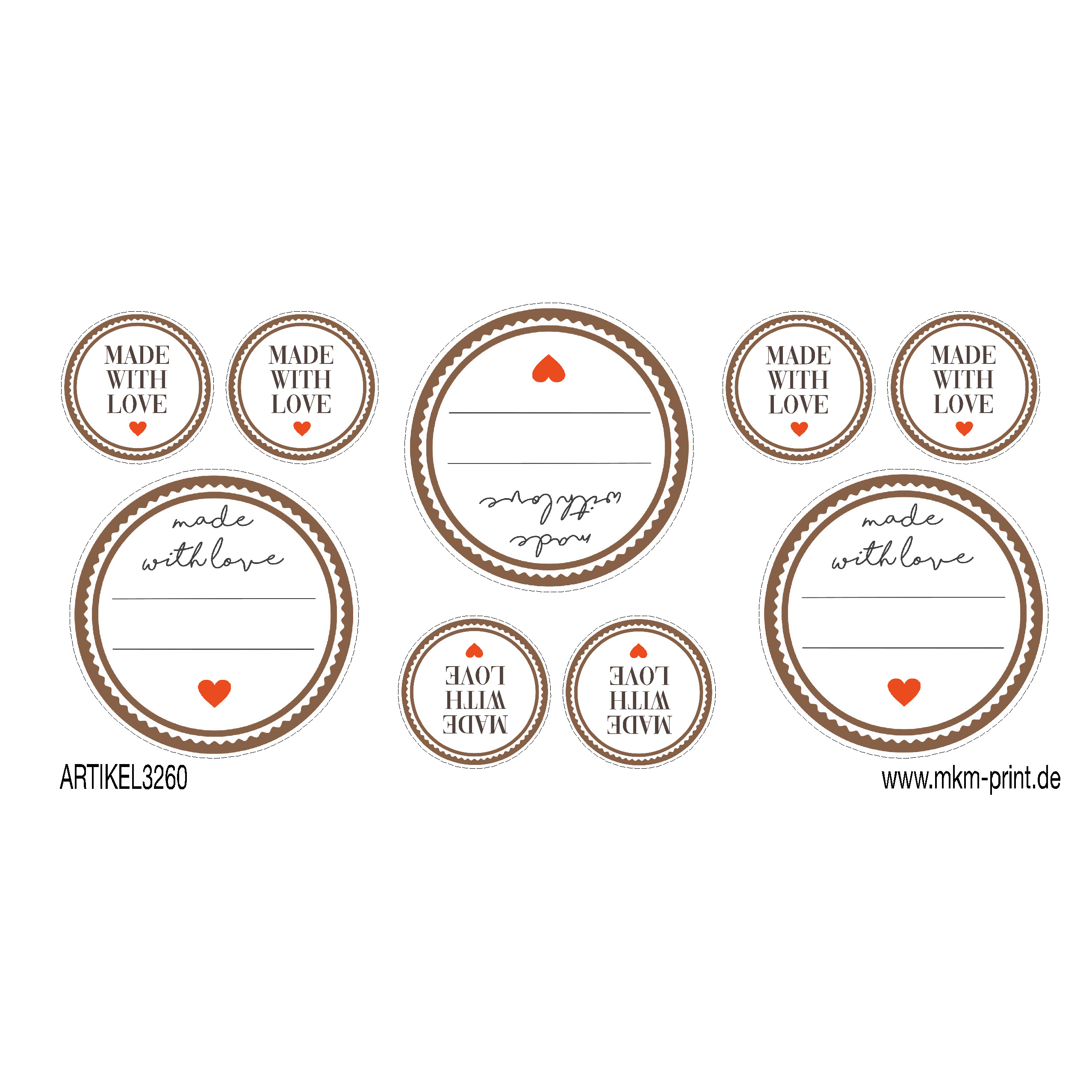 27 Stk. Aufkleber "Made with Love"