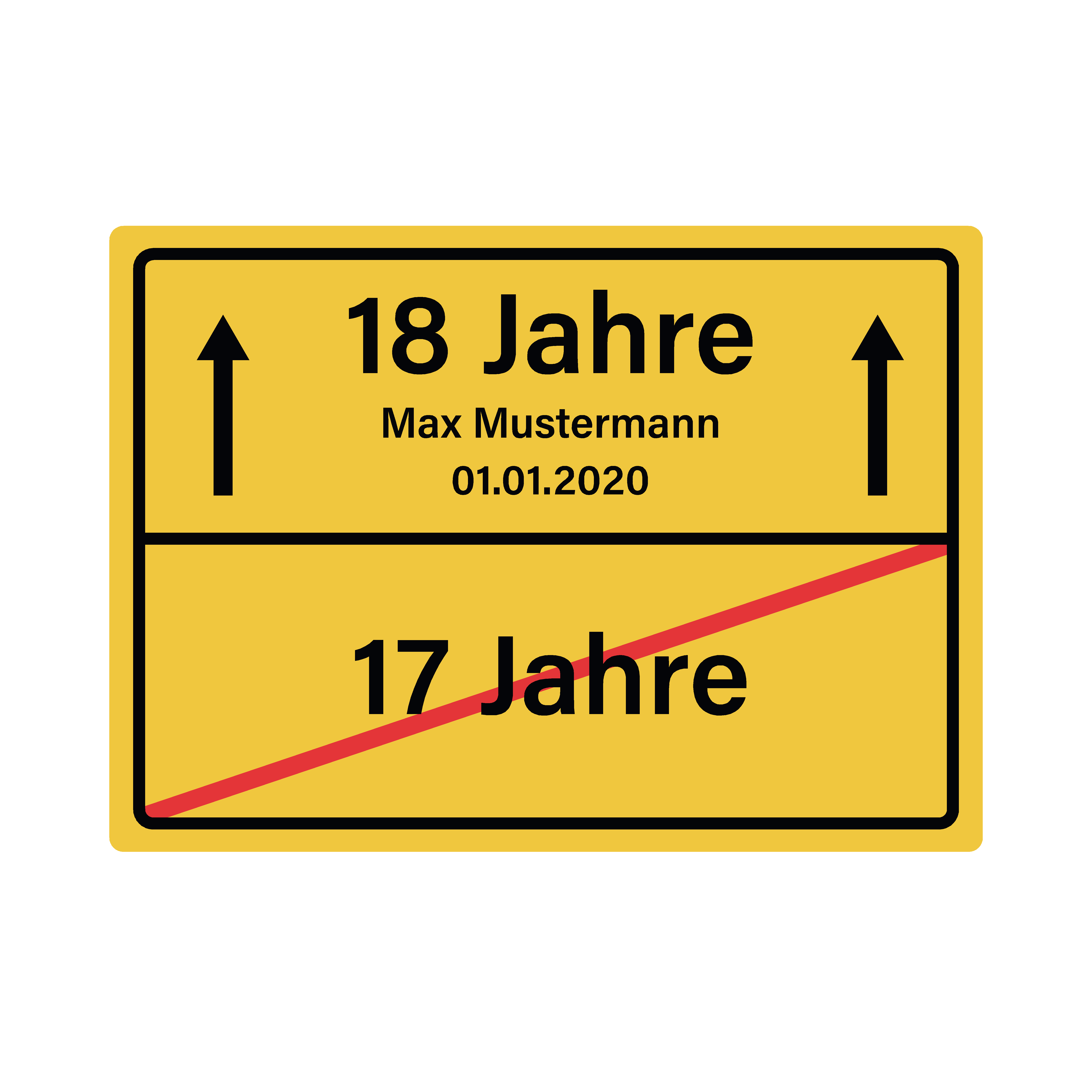 Schild "18, 20, 30, 40, 50, 60, 70, 80", Geburtstag, Ortsschild, personalisierbar