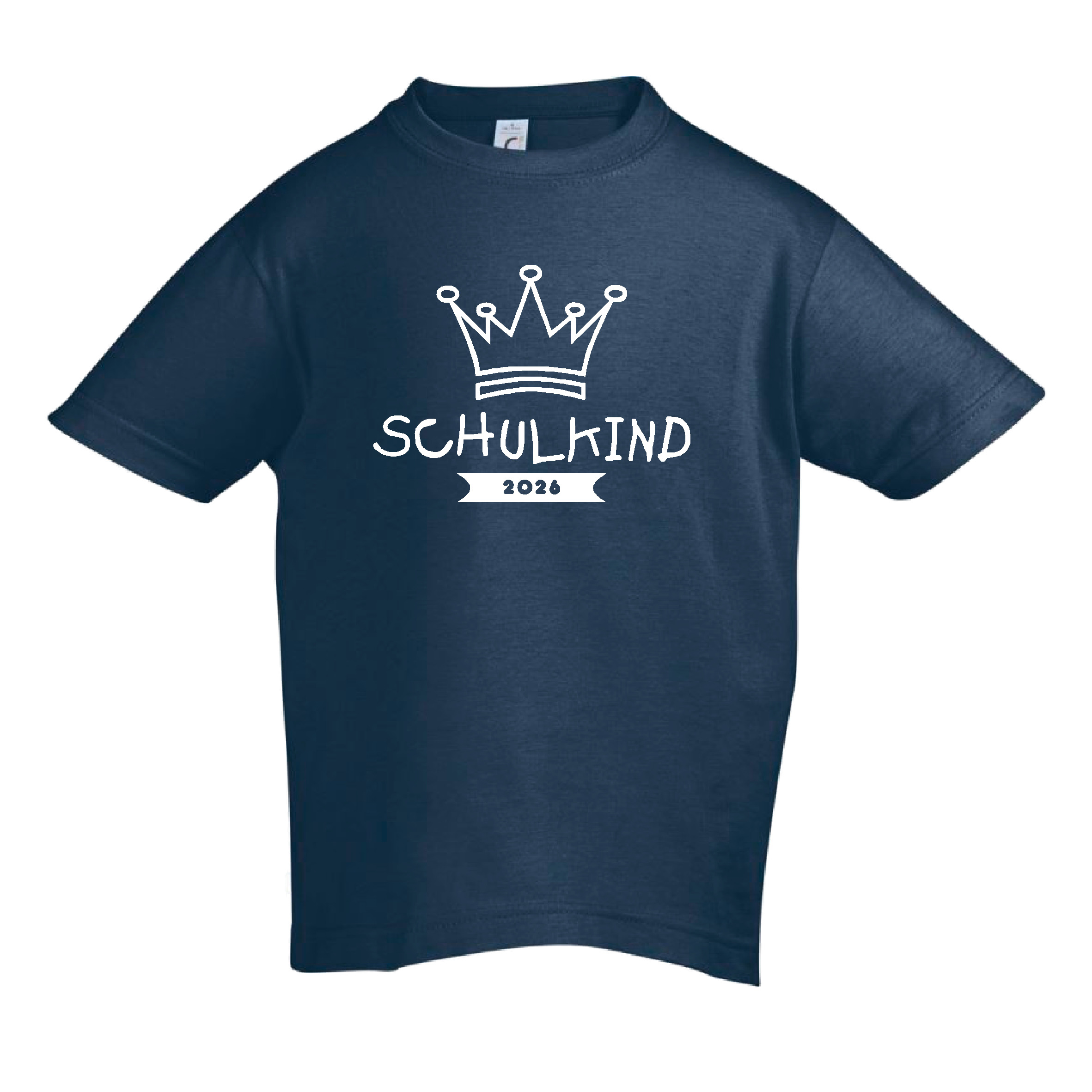 T-Shirt Kinder "Schulkind, Krone, Jahreszahl", Aufdruck weiß,