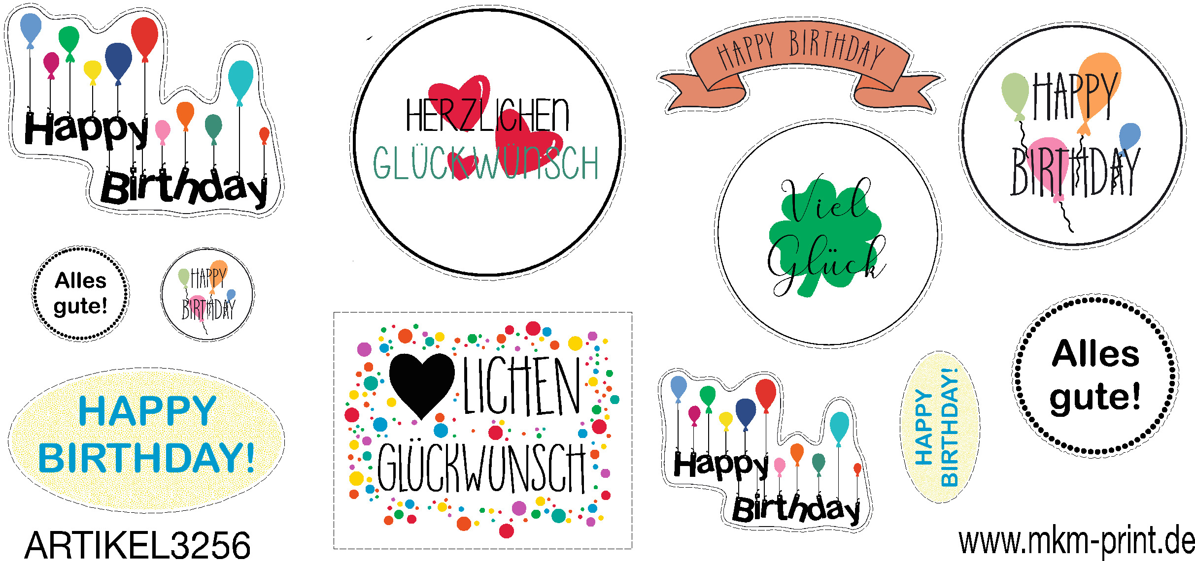 36 Stk. Geburtstagssticker Mix