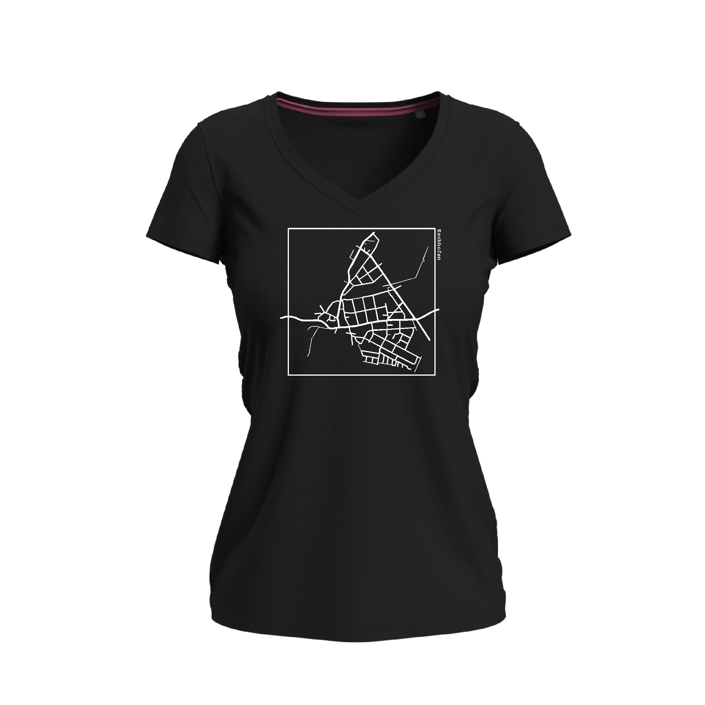 T-Shirt "Eschhöfer Karte" Damen black opal (schwarz)-weißer Aufdruck-XS