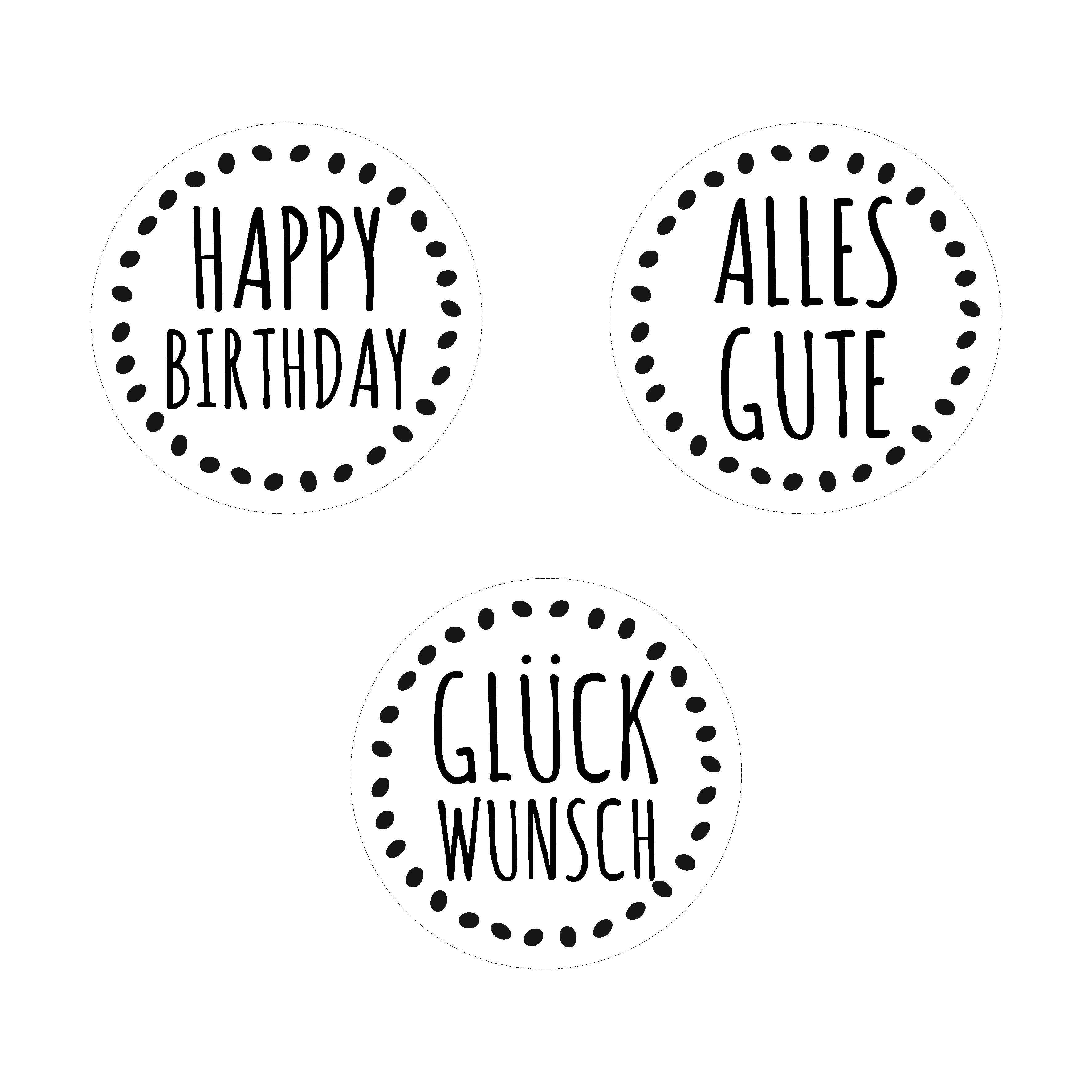 54 Stk. Aufkleber "Happy Birthday - Alles Gute - Glückwunsch", rund 3 cm