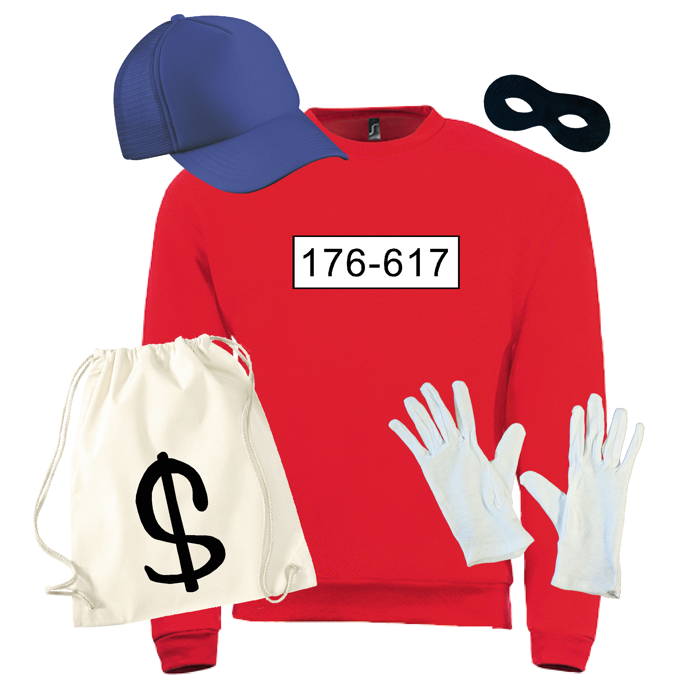 Kostüm "Panzerknacker" Sweatshirt, Cap, Maske, Handschuhe, Beutel Standard-Nummer 3XL